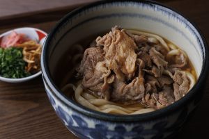 Meat and hot egg udon